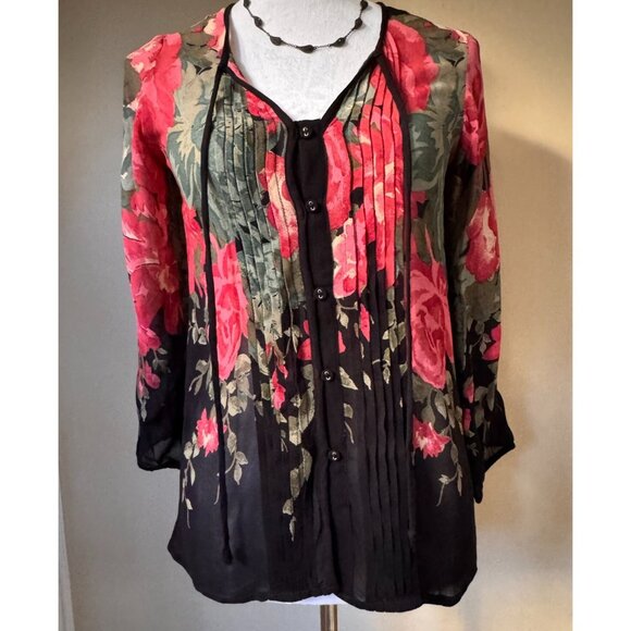 Anthropologie One Fine Day Sheer Floral Blouse Sz XS Button Front Romantic Boho - Picture 2 of 16